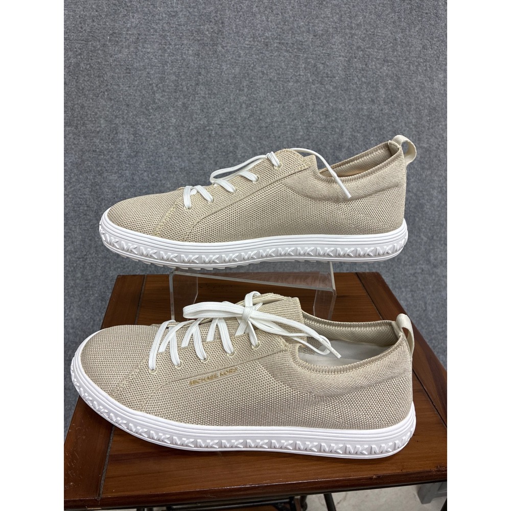 Michael Kors Bodie Knit Lace Up Sneakers Champagne Gold Logo Platform 11